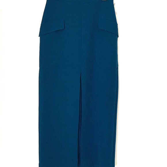 SKIRT FULL LENGTH Teal Blue Unusual Front Slit Cargo Style Pockets Sz 6 - Picture 11 of 14